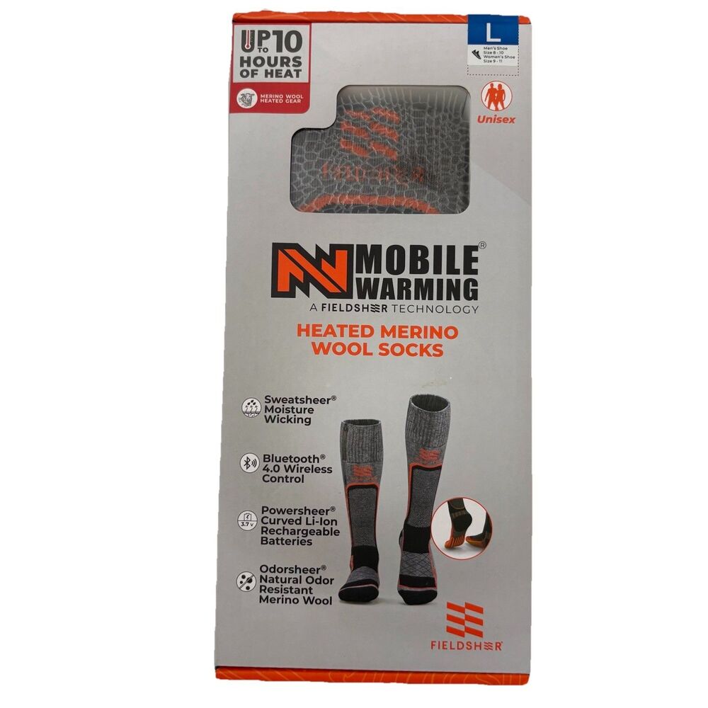 NEW Heated Socks Size Large Unisex M. Merino Wool Bluetooth 4 Heat Settings